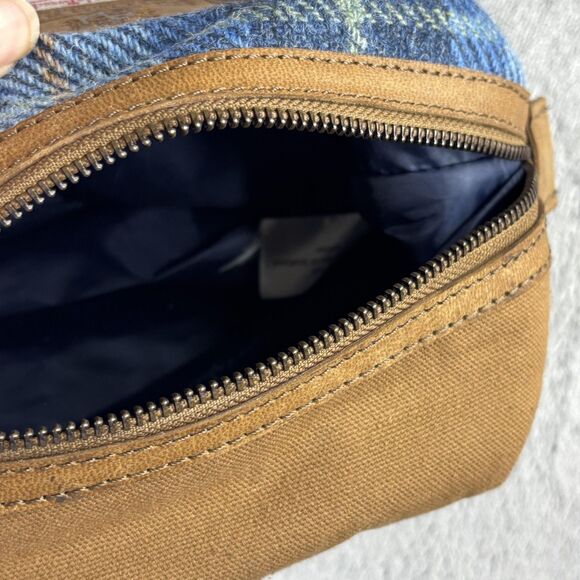 British Bag Company Harris Tweed Wash Bag Dopp Kit Travel Blue Plaid Leather 8x6 - Picture 13 of 15